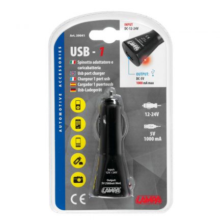 Lampa, Szivargyújtós Töltő, 1xUSB Port, 1A 12/24V