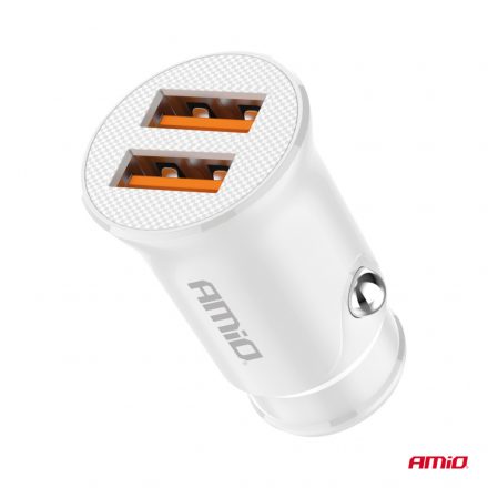 Amio Autós töltő 2x USB-A 2.1A 12/24V