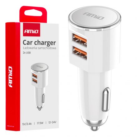 Amio Autós töltő 2x USB-A 3.4A 12/24V