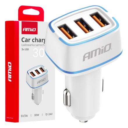 Amio Autós töltő 3x USB-A 30W 12/24V 5V/3A