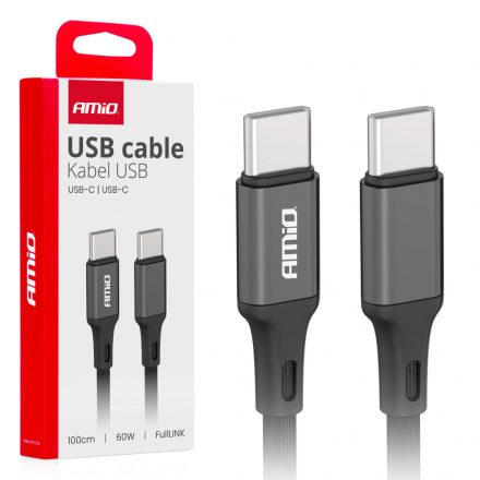 Amio USB-C-USB-C kábel 60 W 100 cm 03902 Fekete