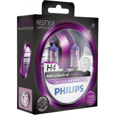 Philips ColorVision izzó pár - Lila - H4 - 12V - 60/55W